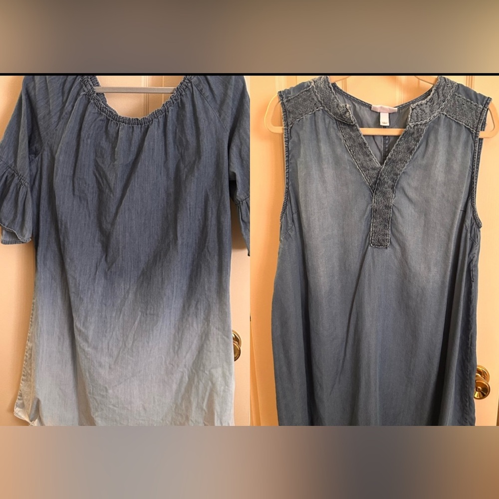 2 for $10 bundle light wash denim maternity dresses